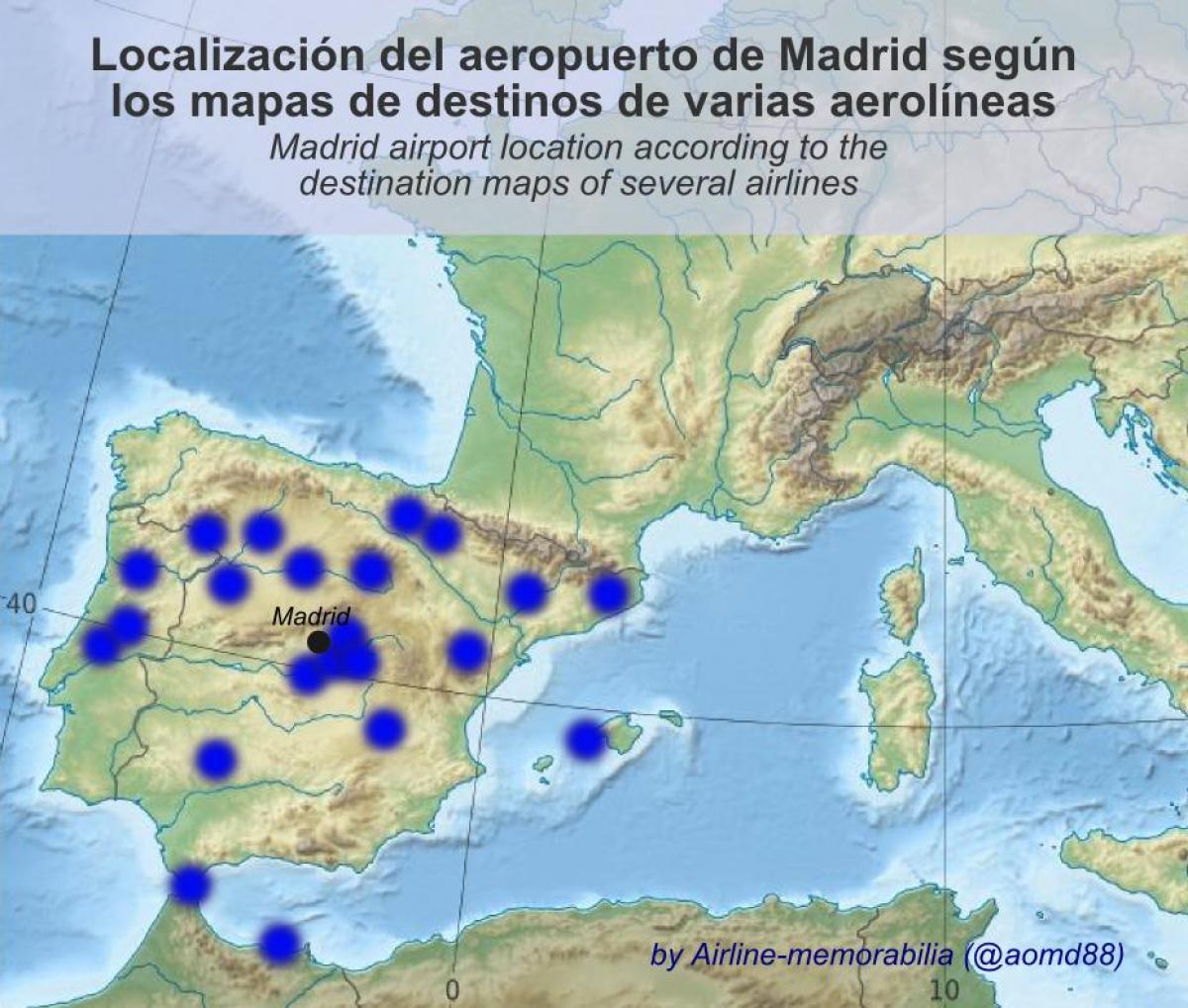 מפה של נמל התעופה מדריד יעדים